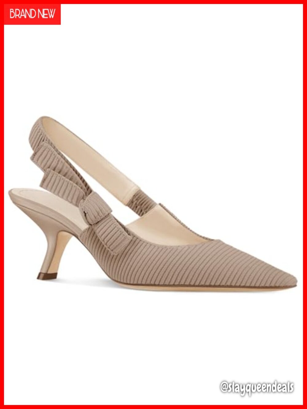 Womens Slingback Kitten Heels Closed Toe Bowknot Knitted Slip On Work Pumps